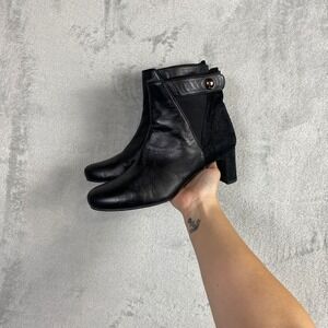 Stuart Weitzman Black Leather Mixed Texture Block Heel Ankle Boots Womens 9.5 M